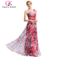 Grace Karin Dress One Shoulder Chiffon floral impresso Padrão Prom Dress Long 8 Tamanho US 2 ~ 16 GK000059-1